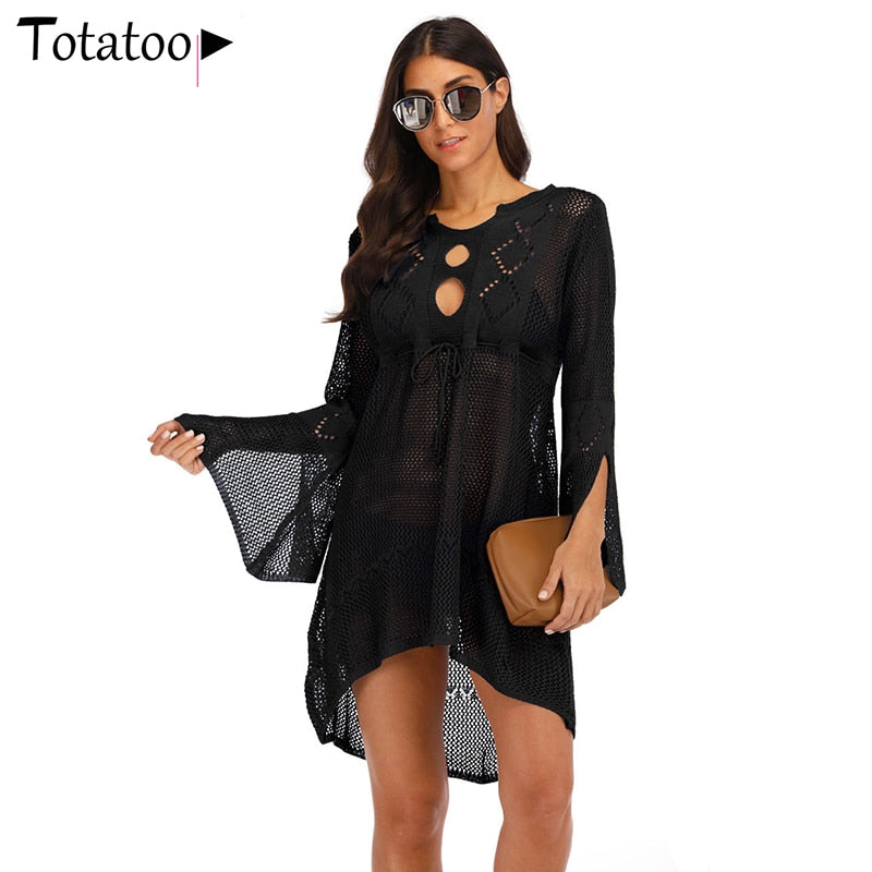 Backless Knitted Summer Long Sleeve Open Back See Through Beach Cover Mini Dress Clubwear The Clothing Company Sydney
