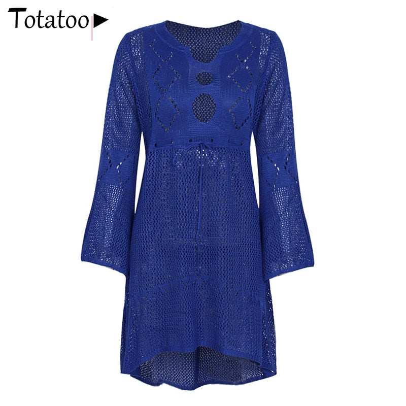 Backless Knitted Summer Long Sleeve Open Back See Through Beach Cover Mini Dress Clubwear The Clothing Company Sydney