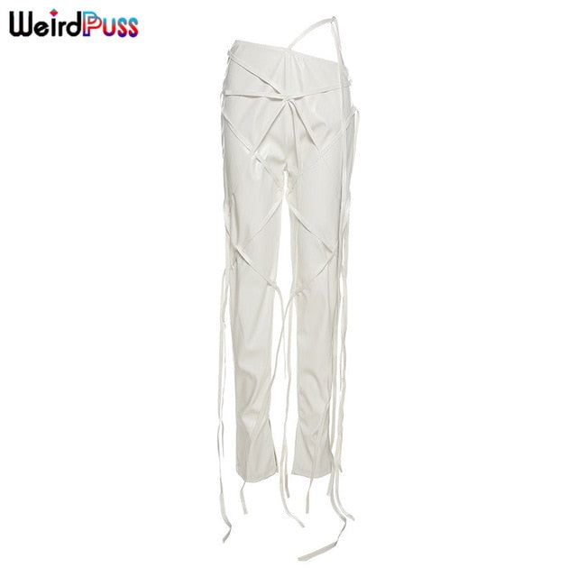 Faux Leather Skinny Sling High Waist Pencil Pants Asymmetry Solid Chic Tight Trouser Fall String Pants The Clothing Company Sydney