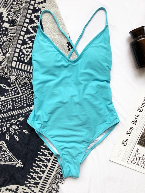 V Neck One Piece Swimsuit Backless Monokini Bather Plus size High cut Bathing Suit Swim Bodysuit Swimwear The Clothing Company Sydney