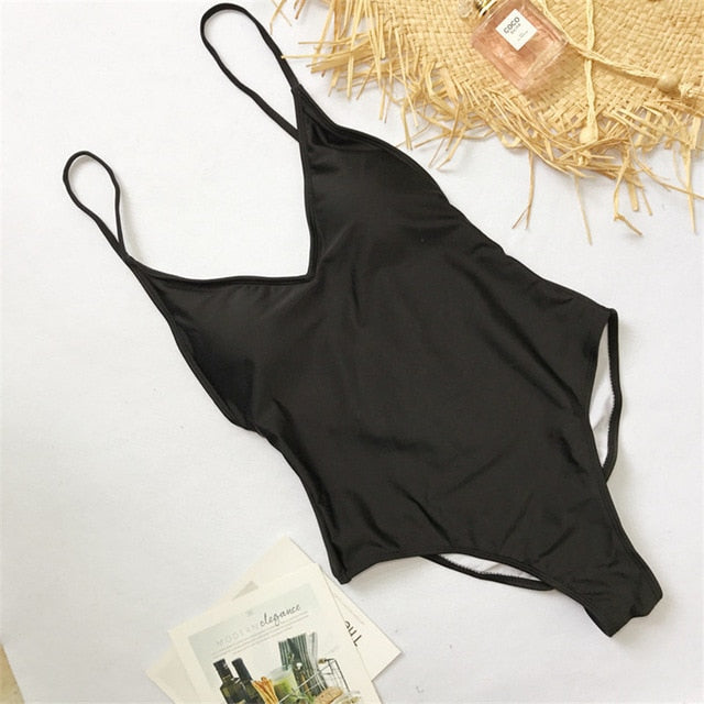 V Neck One Piece Swimsuit Backless Monokini Bather Plus size High cut Bathing Suit Swim Bodysuit Swimwear The Clothing Company Sydney