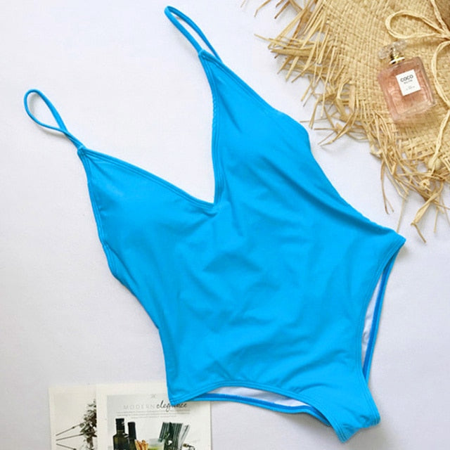 V Neck One Piece Swimsuit Backless Monokini Bather Plus size High cut Bathing Suit Swim Bodysuit Swimwear The Clothing Company Sydney