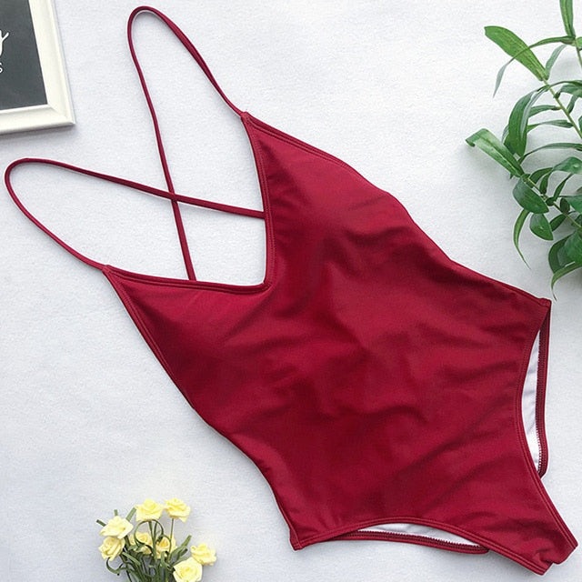 V Neck One Piece Swimsuit Backless Monokini Bather Plus size High cut Bathing Suit Swim Bodysuit Swimwear The Clothing Company Sydney
