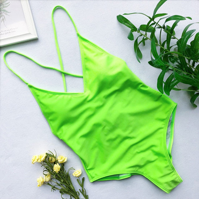 V Neck One Piece Swimsuit Backless Monokini Bather Plus size High cut Bathing Suit Swim Bodysuit Swimwear The Clothing Company Sydney