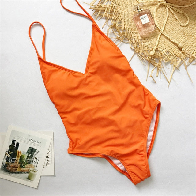 V Neck One Piece Swimsuit Backless Monokini Bather Plus size High cut Bathing Suit Swim Bodysuit Swimwear The Clothing Company Sydney