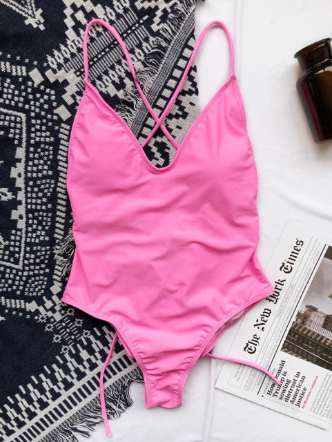V Neck One Piece Swimsuit Backless Monokini Bather Plus size High cut Bathing Suit Swim Bodysuit Swimwear The Clothing Company Sydney
