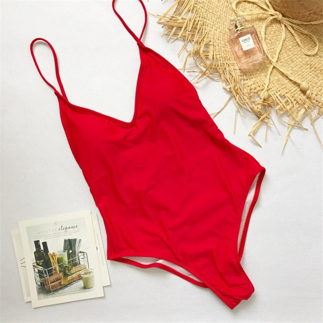 V Neck One Piece Swimsuit Backless Monokini Bather Plus size High cut Bathing Suit Swim Bodysuit Swimwear The Clothing Company Sydney