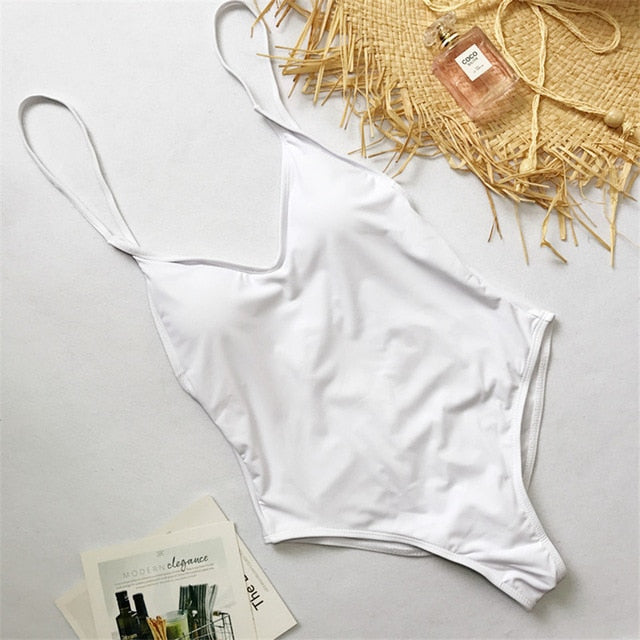 V Neck One Piece Swimsuit Backless Monokini Bather Plus size High cut Bathing Suit Swim Bodysuit Swimwear The Clothing Company Sydney