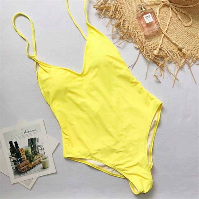 V Neck One Piece Swimsuit Backless Monokini Bather Plus size High cut Bathing Suit Swim Bodysuit Swimwear The Clothing Company Sydney