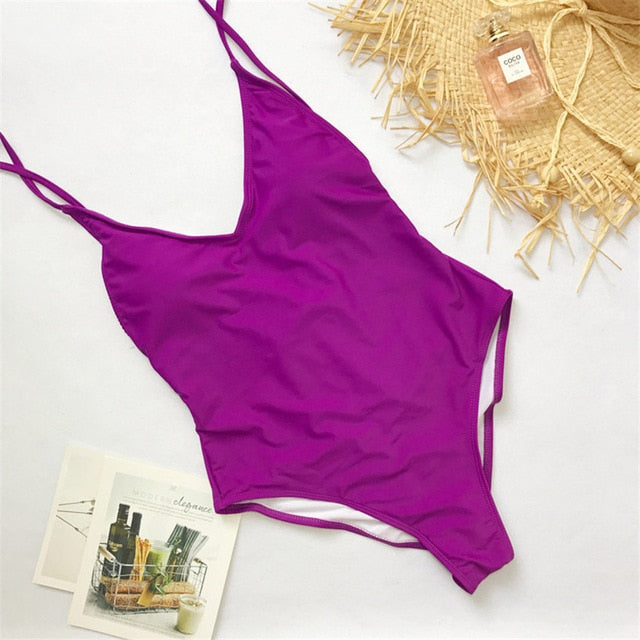 V Neck One Piece Swimsuit Backless Monokini Bather Plus size High cut Bathing Suit Swim Bodysuit Swimwear The Clothing Company Sydney