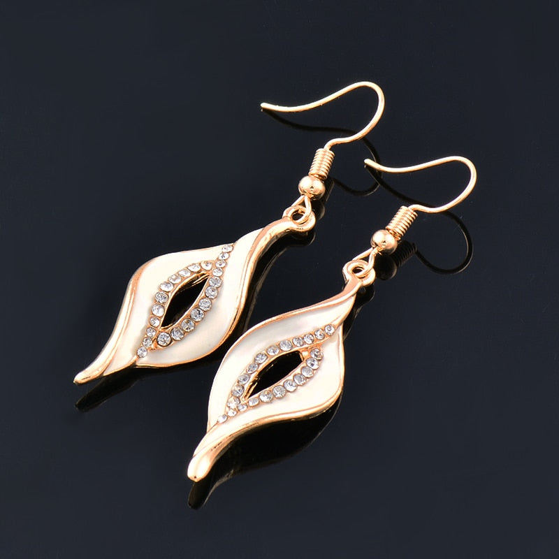 Charm White Black Enamel Gold Leaf Drop Earrings Fashion Jewelry The Clothing Company Sydney