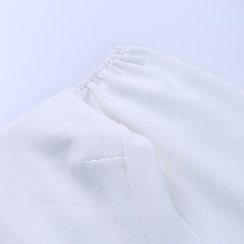 Elegant T Shirt Slash Neck Lantern Sleeve Bandage Solid White Tops Autumn Casual Slim Office Top The Clothing Company Sydney