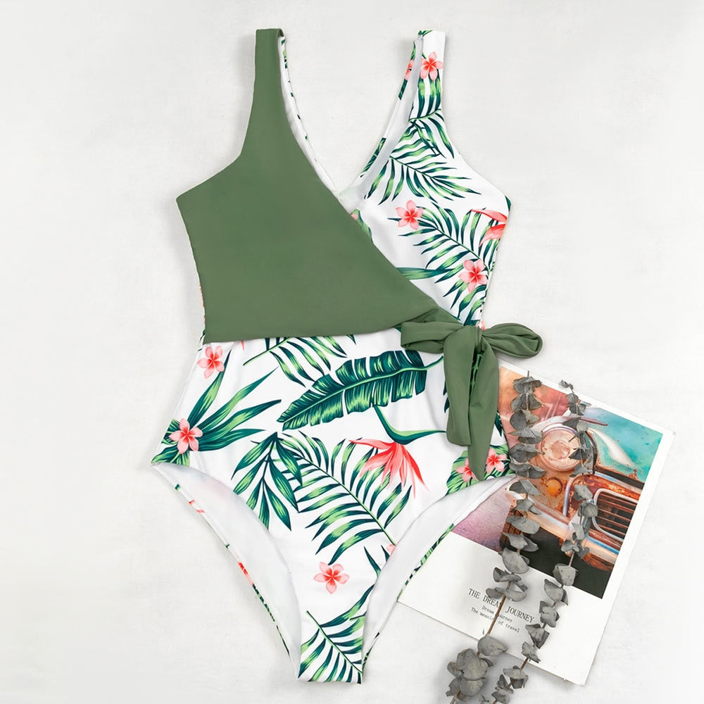 Patchwork Print One Piece Swimsuit Closed Swimwear Push Up Body Swimming Bathing Suit Beach Pool Bather The Clothing Company Sydney