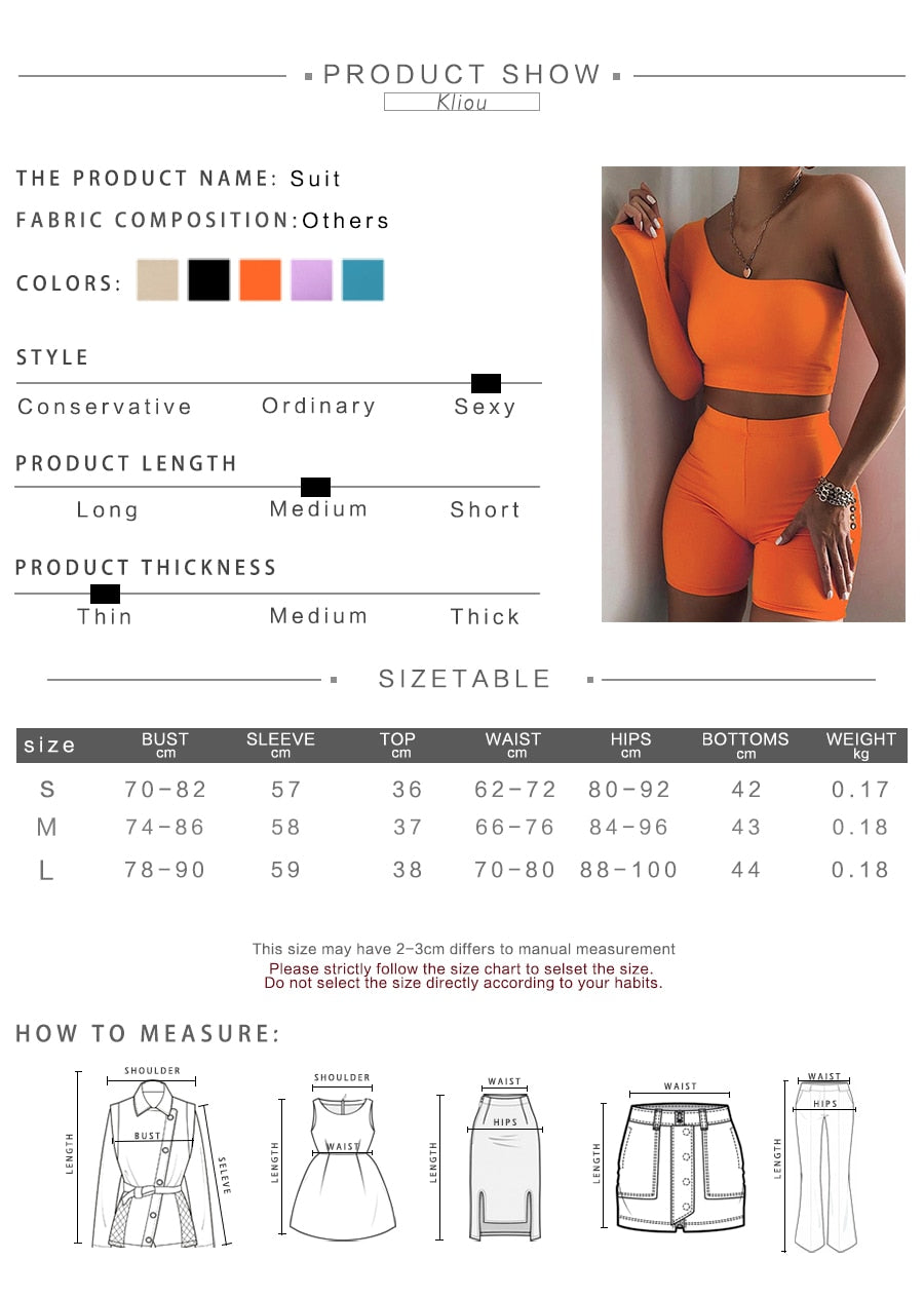 Solid Asymmetrical Two Piece One Shoulder Tracksuit Crop Tops+Elastic Bike Shorts Sporty Matching Suits Casual Outfit Set The Clothing Company Sydney