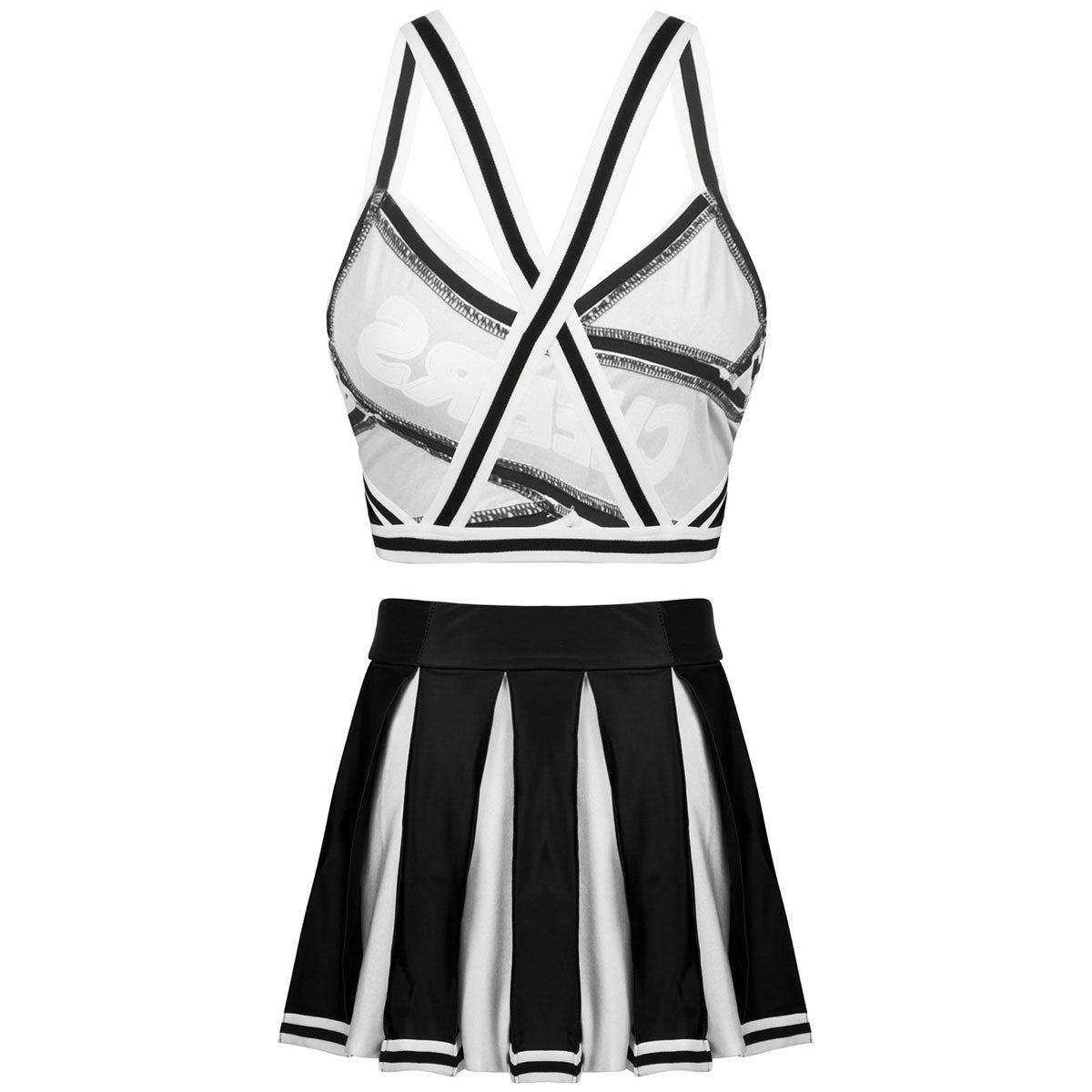 2 Piece Cheerleader Costume Cosplay Elastic Striped Shoulder Straps Back Cross Crop Top with High Waist Pleated Skirt The Clothing Company Sydney