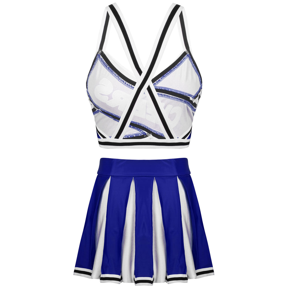 2 Piece Cheerleader Costume Cosplay Elastic Striped Shoulder Straps Back Cross Crop Top with High Waist Pleated Skirt The Clothing Company Sydney