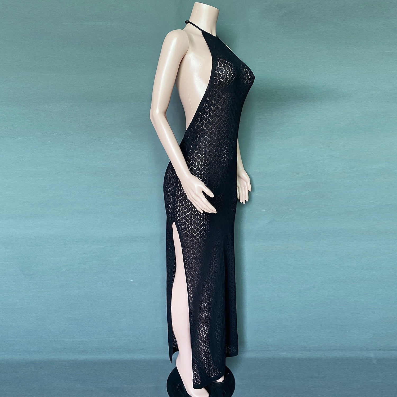 Sleeveless Halter Backless Maxi Knitted See Through Beachwear Summer Holiday Long Split Dresses The Clothing Company Sydney