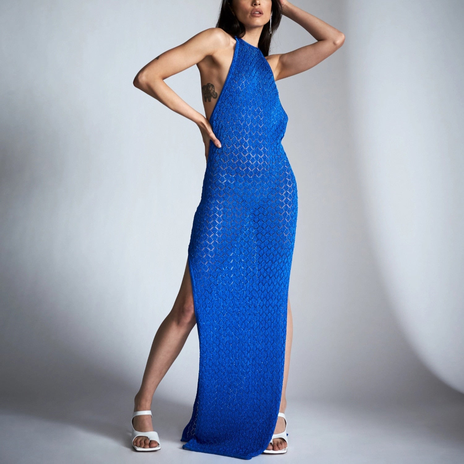 Sleeveless Halter Backless Maxi Knitted See Through Beachwear Summer Holiday Long Split Dresses The Clothing Company Sydney