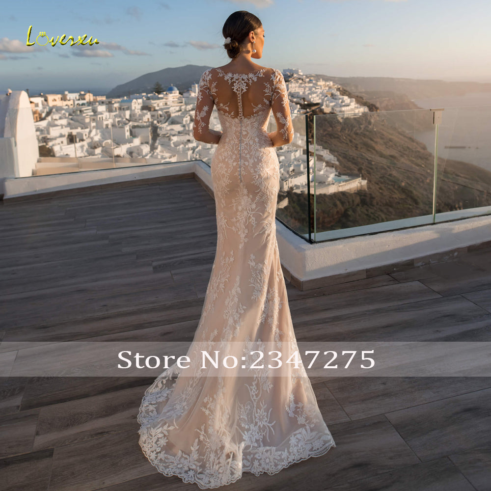 Long Sleeve Lace Mermaid Illusion Detachable Train Trumpet Vintage Bridal Gown Wedding Dress The Clothing Company Sydney