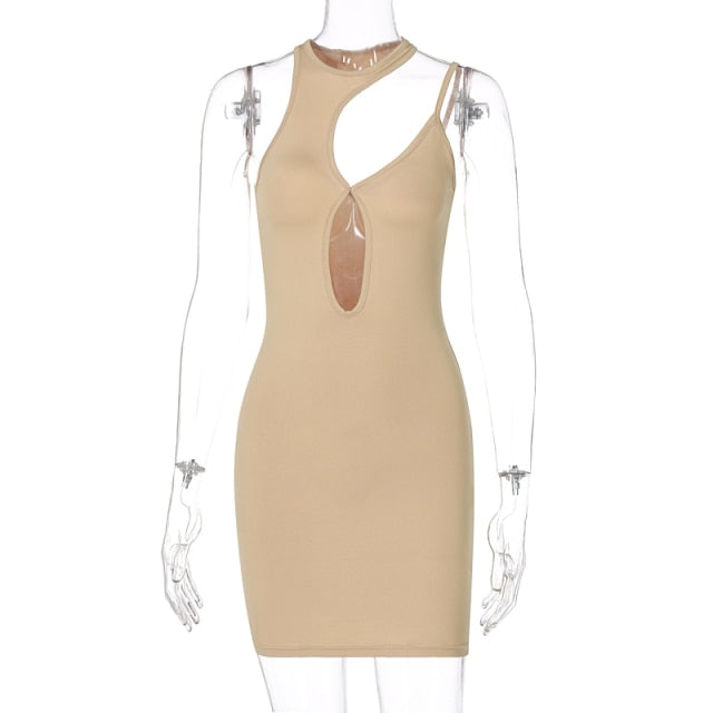 Solid Hollow Out One Shoulder Mini Dress Bodycon Streetwear Party Club Summer Dress The Clothing Company Sydney