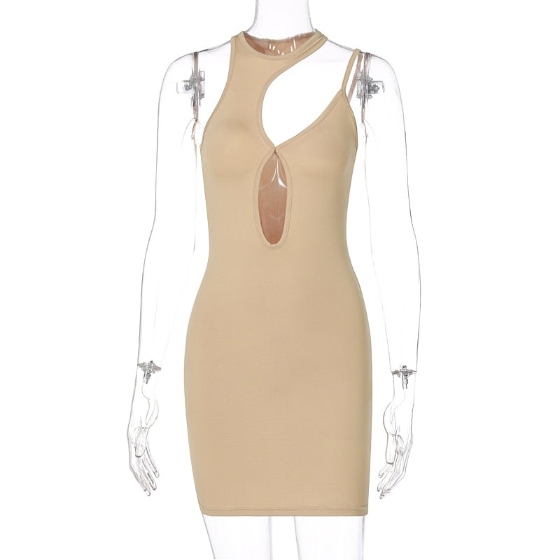 Solid Hollow Out One Shoulder Mini Dress Bodycon Streetwear Party Club Summer Dress The Clothing Company Sydney