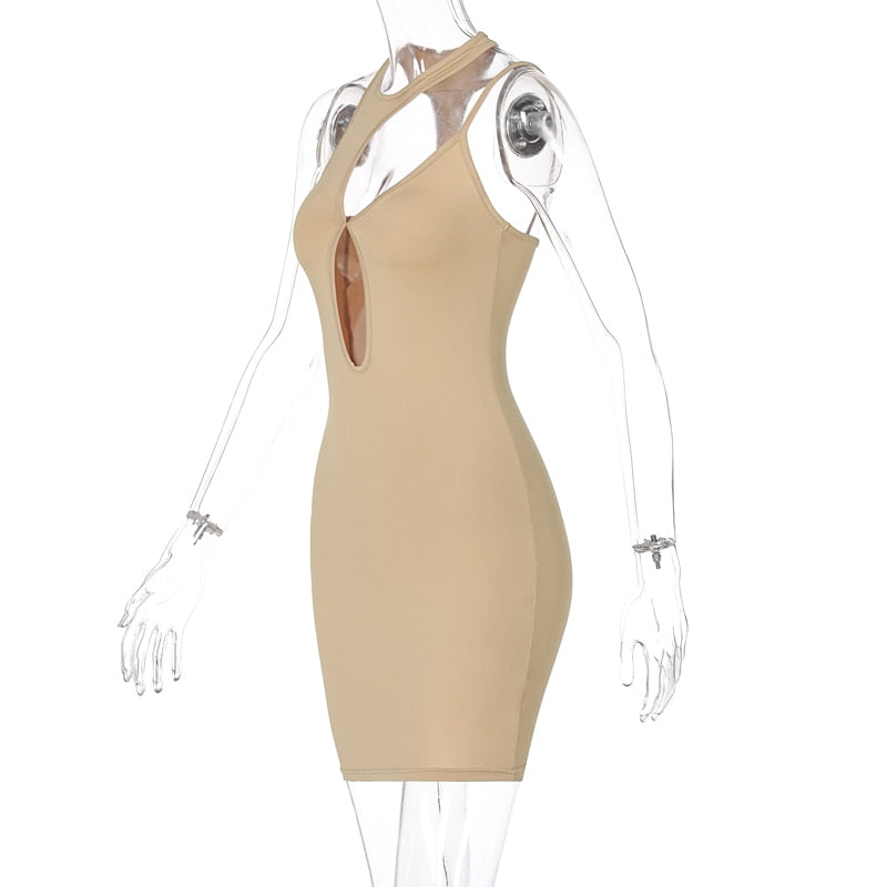 Solid Hollow Out One Shoulder Mini Dress Bodycon Streetwear Party Club Summer Dress The Clothing Company Sydney