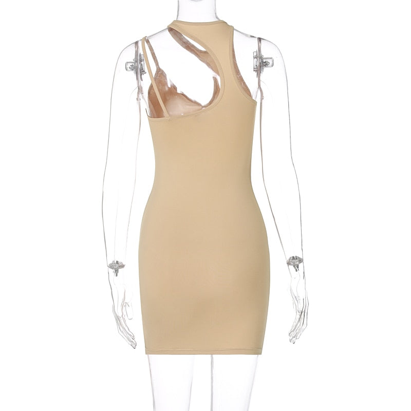 Solid Hollow Out One Shoulder Mini Dress Bodycon Streetwear Party Club Summer Dress The Clothing Company Sydney