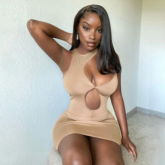 Solid Hollow Out One Shoulder Mini Dress Bodycon Streetwear Party Club Summer Dress The Clothing Company Sydney