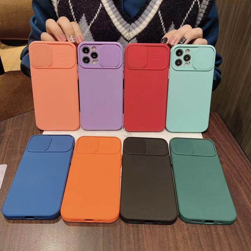 Camera Lens Protection Liquid Silicone Case on For iPhone 11 12 Pro Max 8 7 6 6s Plus Xr Xs Max X 13 12 Lens push and Pull Cover The Clothing Company Sydney