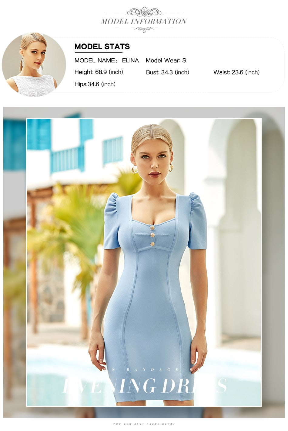 Summer Sky Blue Short Sleeve Mini Wrap Bandage V Neck Buttons Evening Club Party Lady Dresses The Clothing Company Sydney