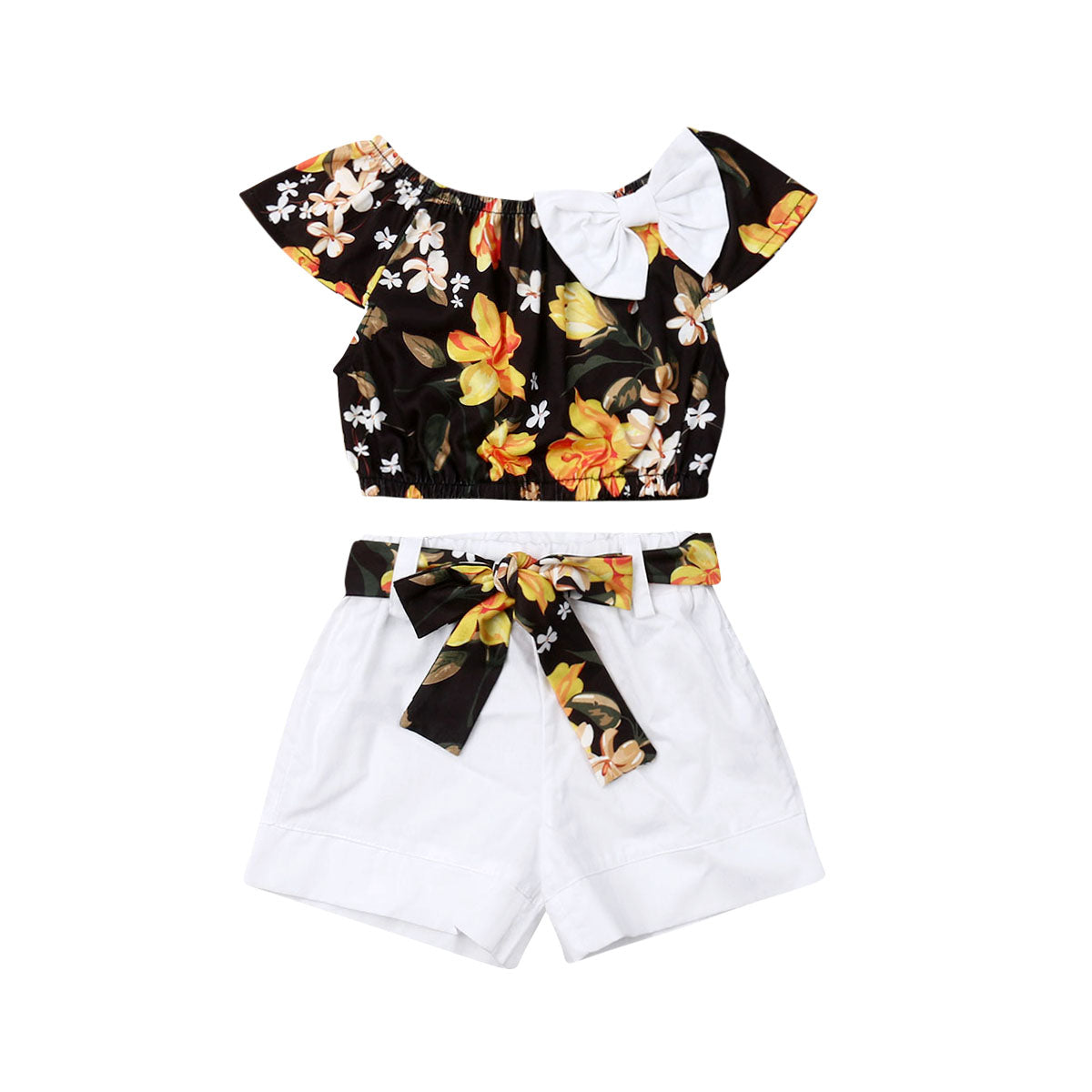 Baby Kid Girls Summer Floral Top T-shirt Solid Short Pant 2 Piece Set Outfits Set The Clothing Company Sydney