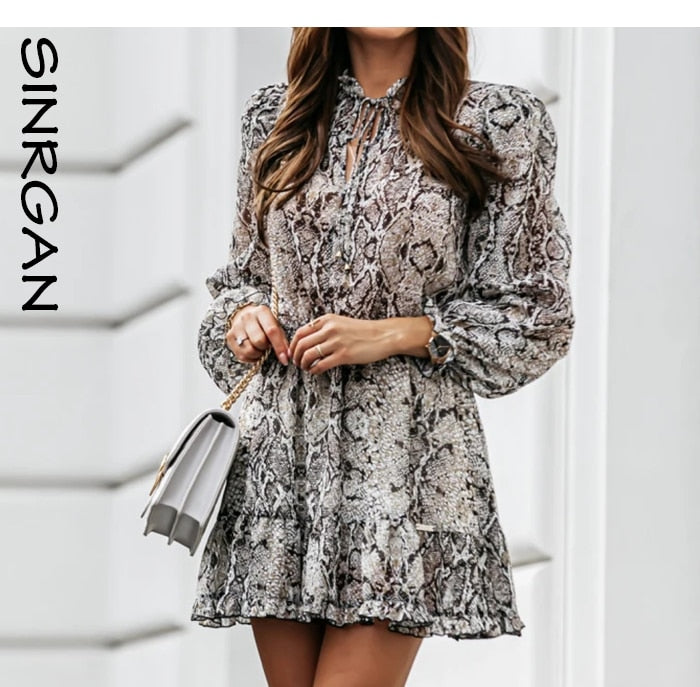 Snake Skin Print Animal Print Pleated Mini Vintage Fashion Ruffles Dress The Clothing Company Sydney