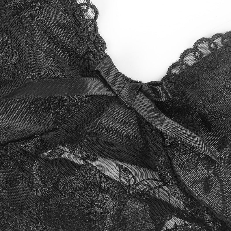 Embroidery Sexy Lingerie Thin Transparent Lace Push up Bra Set Bra+Garters+Thong 3 Piece Set See Through Underwear The Clothing Company Sydney