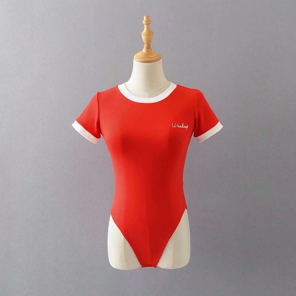 Cotton casual short sleeve summer letter embroidery contrast color rompers jumpsuit bodysuit The Clothing Company Sydney