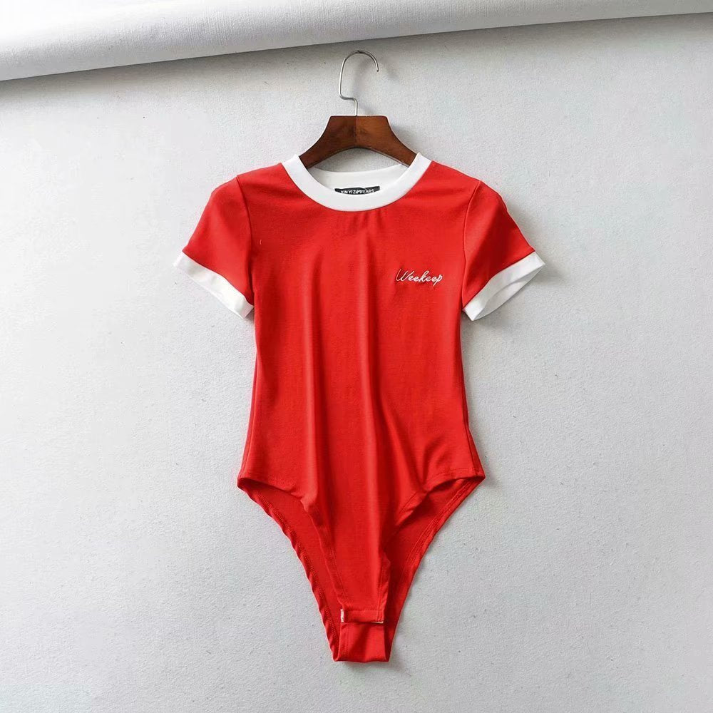 Cotton casual short sleeve summer letter embroidery contrast color rompers jumpsuit bodysuit The Clothing Company Sydney