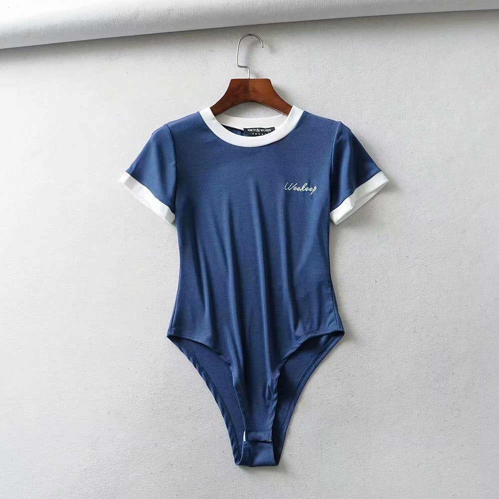 Cotton casual short sleeve summer letter embroidery contrast color rompers jumpsuit bodysuit The Clothing Company Sydney