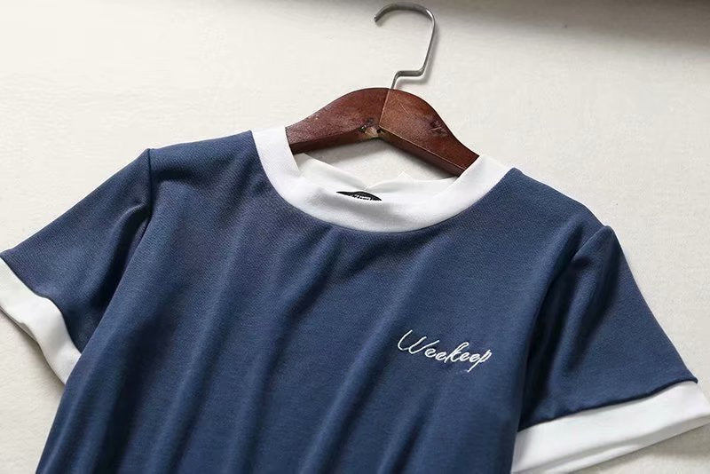 Cotton casual short sleeve summer letter embroidery contrast color rompers jumpsuit bodysuit The Clothing Company Sydney