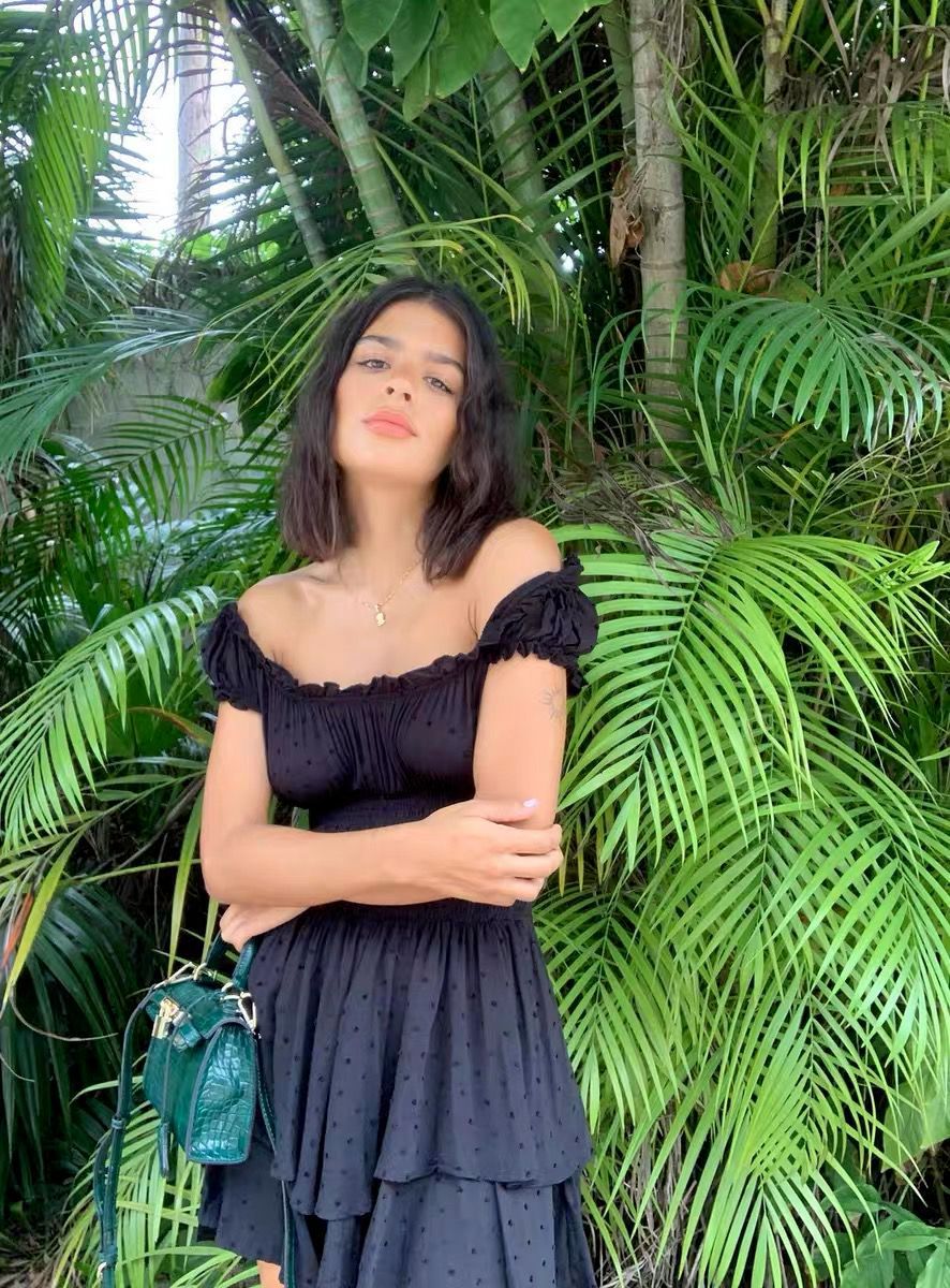 Boho Inspired shirred ruffled neckline tiered mini summer dress rayon cute puff sleeve boho dress The Clothing Company Sydney