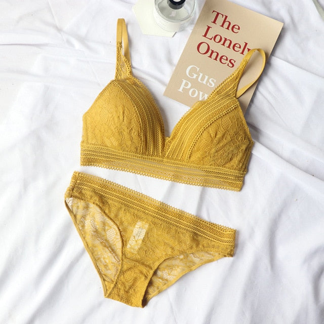 2 Piece French Wire Free Thin Padded Bra Set Big Chest Lace Push Up Underwear Candy Colour Bralette Set The Clothing Company Sydney