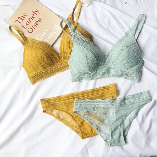 2 Piece French Wire Free Thin Padded Bra Set Big Chest Lace Push Up Underwear Candy Colour Bralette Set The Clothing Company Sydney