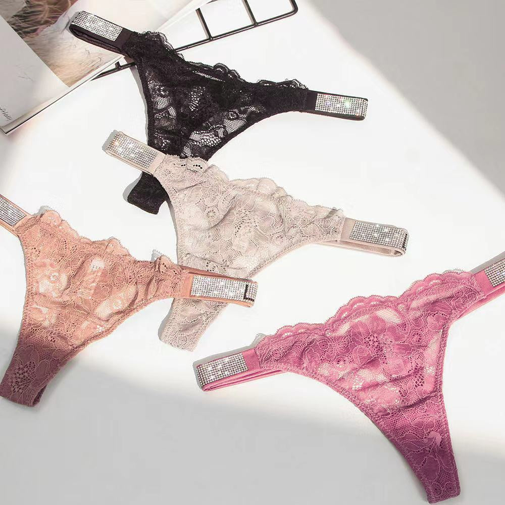 Underwear Rhinestone Letter Thongs Lace Transparent T Back for Low Rise Soft Panties Black Lingerie G String The Clothing Company Sydney