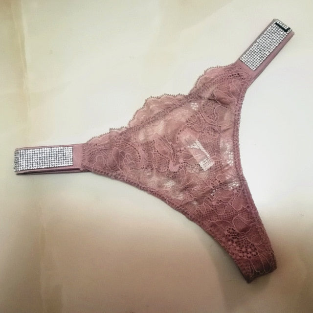 Underwear Rhinestone Letter Thongs Lace Transparent T Back for Low Rise Soft Panties Black Lingerie G String The Clothing Company Sydney