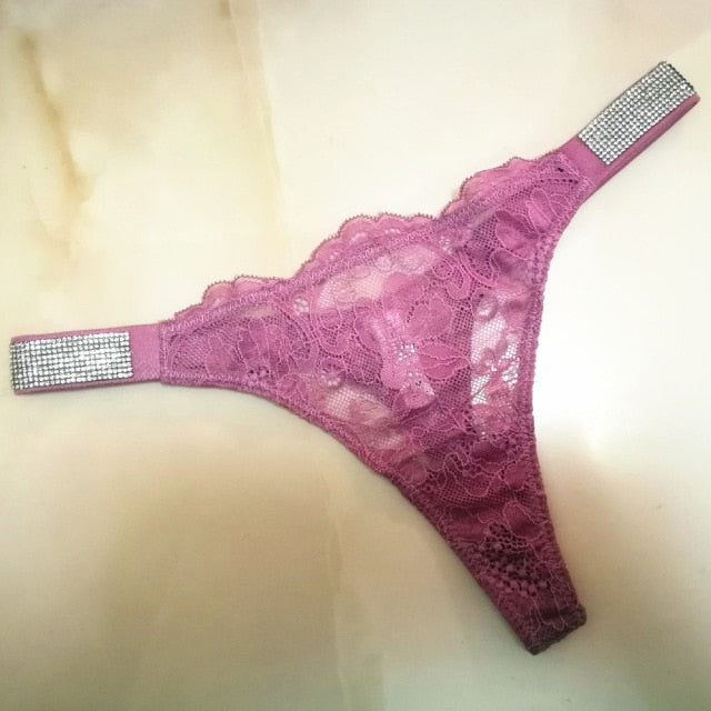 Underwear Rhinestone Letter Thongs Lace Transparent T Back for Low Rise Soft Panties Black Lingerie G String The Clothing Company Sydney