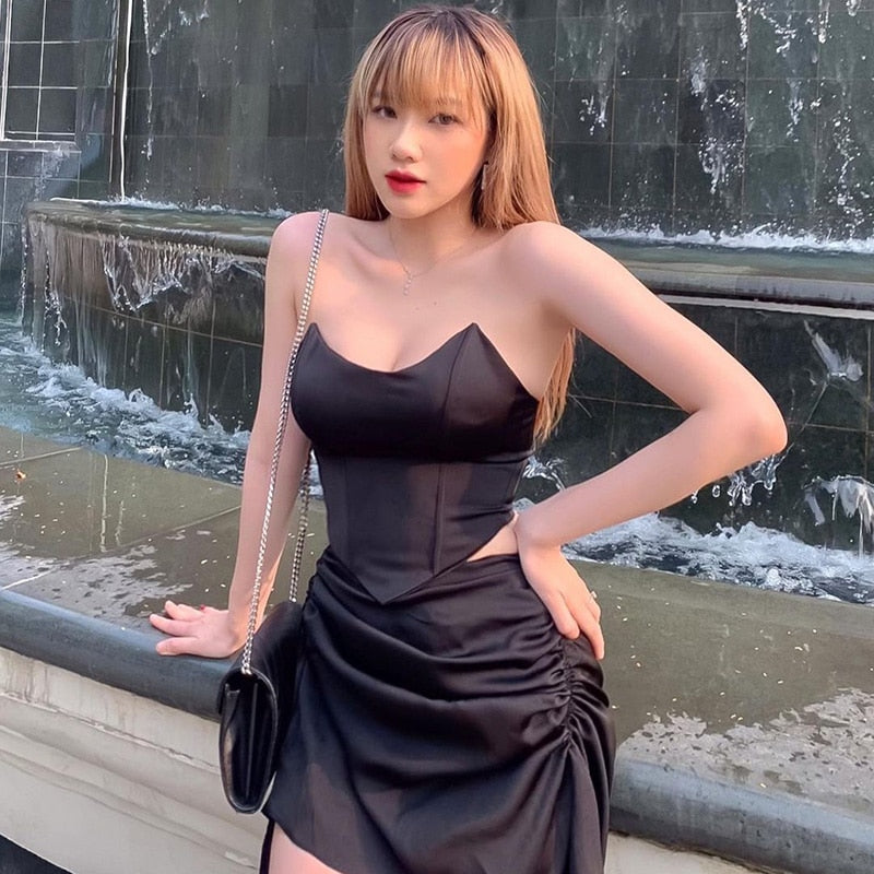 Solid Sleeveless Asymmetric Slim Skinny Corset Cropped Top 2021 Summer Casual Elegant Bustier Silk Women Tube Tops The Clothing Company Sydney