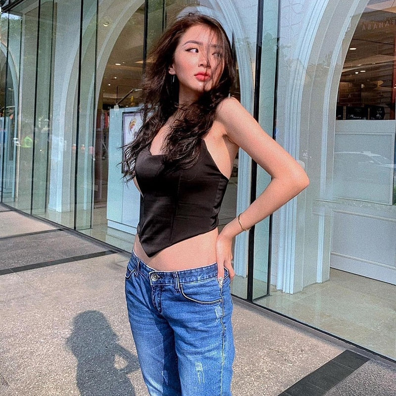 Solid Sleeveless Asymmetric Slim Skinny Corset Cropped Top 2021 Summer Casual Elegant Bustier Silk Women Tube Tops The Clothing Company Sydney