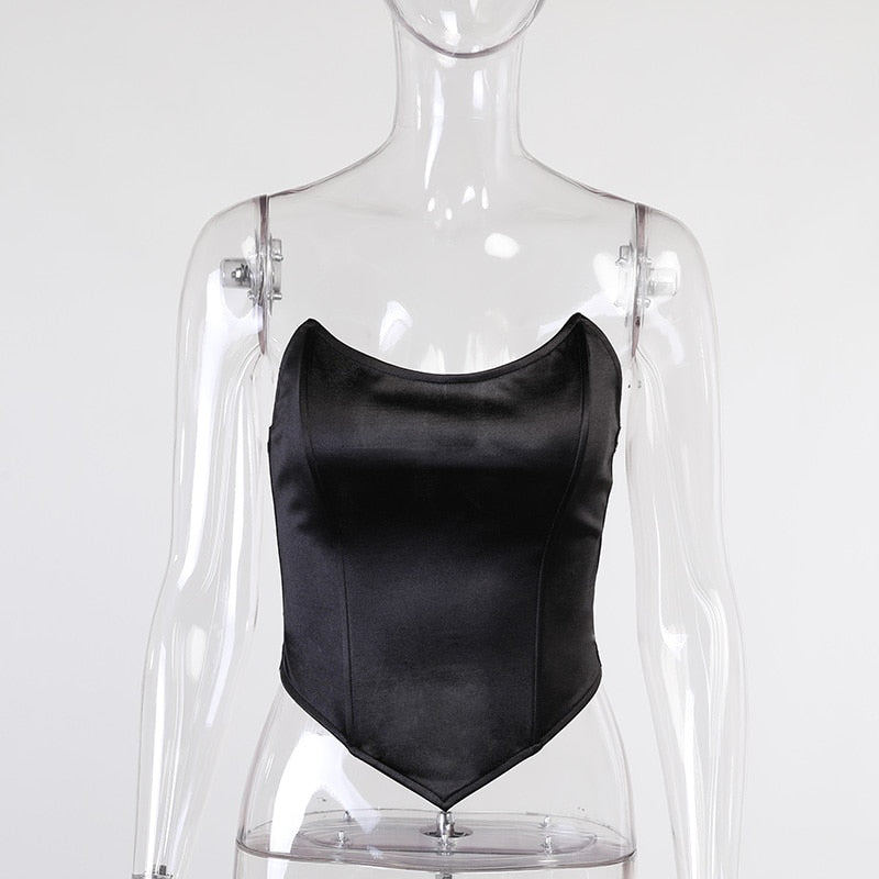 Solid Sleeveless Asymmetric Slim Skinny Corset Cropped Top 2021 Summer Casual Elegant Bustier Silk Women Tube Tops The Clothing Company Sydney