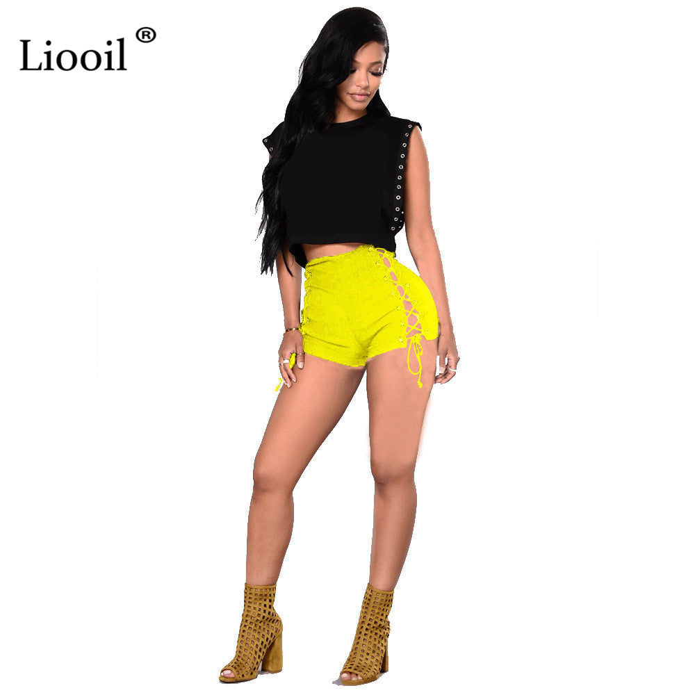 Sexy Bandage Jeans Shorts Women Rave Streetwear Hollow Out High Waist Jean Short Black Bodycon Denim Shorts The Clothing Company Sydney