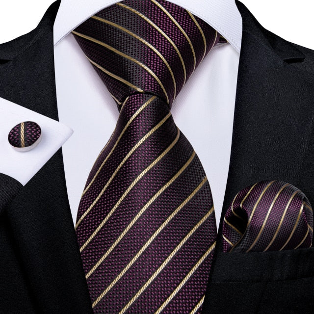 3 Piece Designer Mens Wedding Tie Gold Black Striped Silk Neck Ties Hanky Cufflinks Set The Clothing Company Sydney