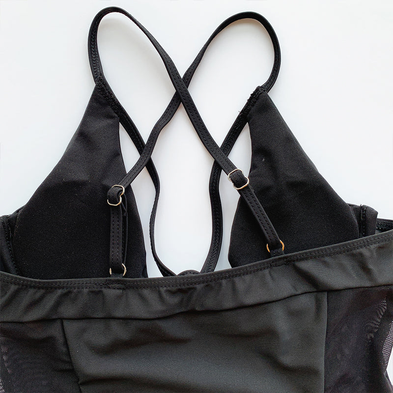 Black Mesh High Cut Swimwear One Piece Swimsuit Hollow Out Monokini see through Bathing Suit The Clothing Company Sydney