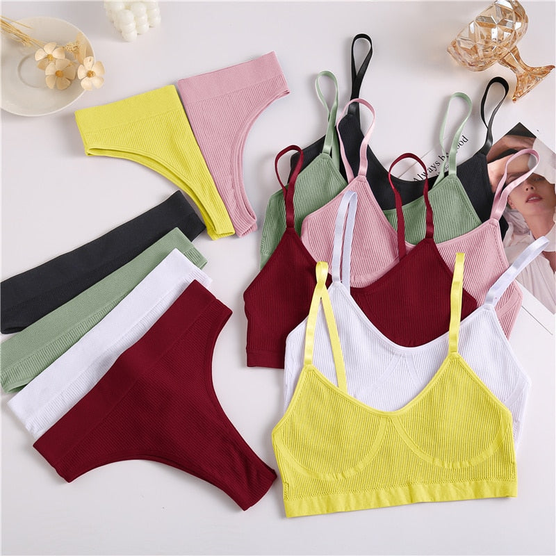 2 Piece Bra Lingerie Underwear Bralette Ribbed Tops Brassiere Basic Stretchy Tank Crop Tops Set The Clothing Company Sydney